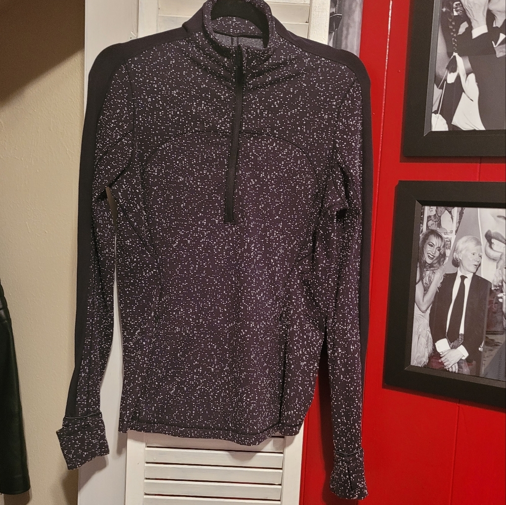 Lululemon Womens 1/2 Zip Pullover Top Black Gray Long Sleeves SZ 10